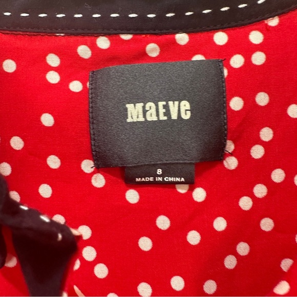 Anthropologie Maeve Bagatelle Red Polka Dot Button Down Shirt Women’s Sz 8 - Picture 3 of 5